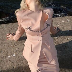 H&M x Mugler Hourglass Blazer in Antique Pink Size XL 100% Wool